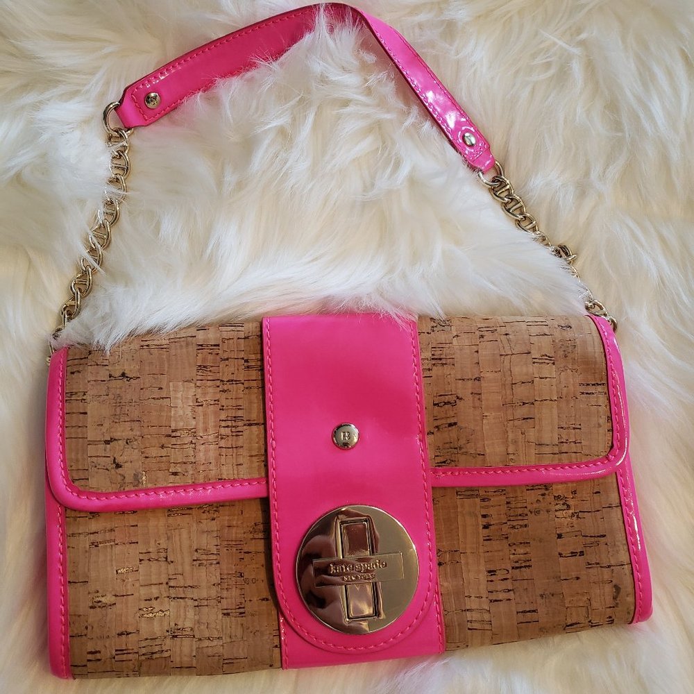 Kate Spade neon pink cork clutch